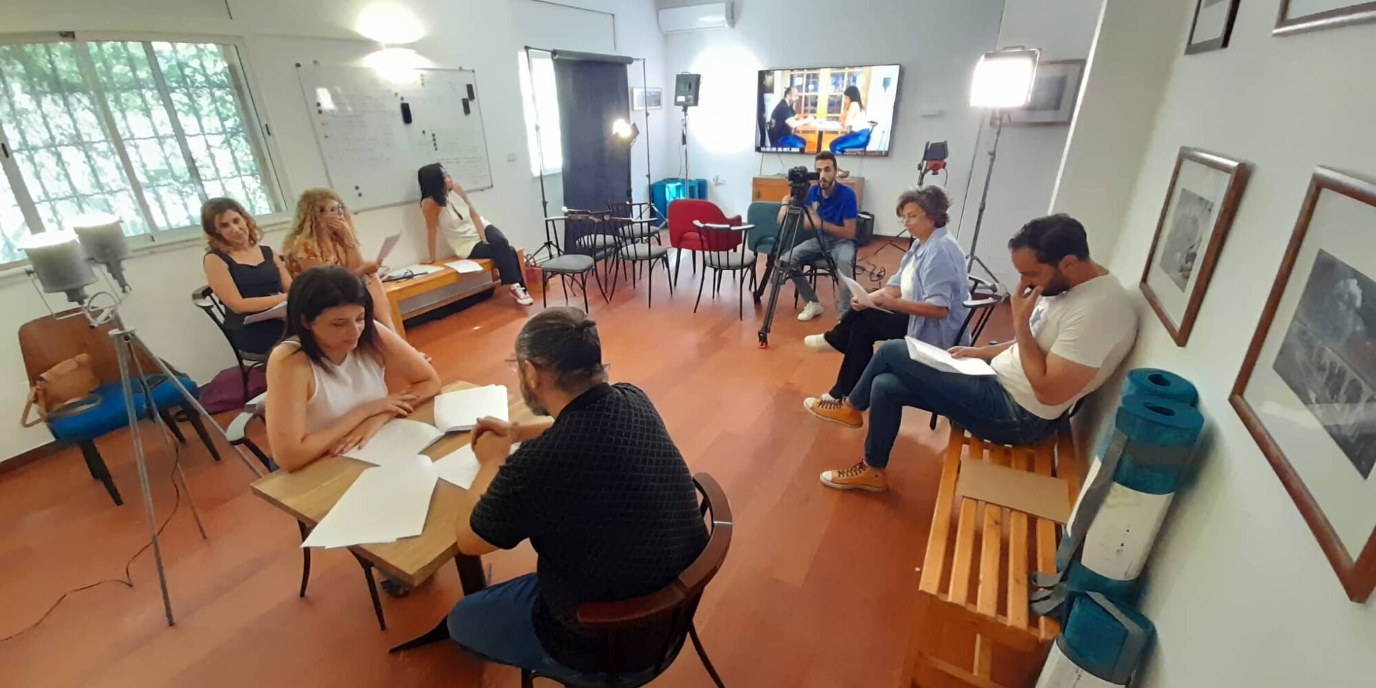 a pair is playing a short scene from their script